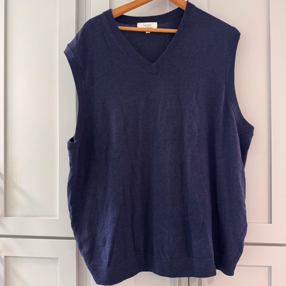 Turnbury Mens 2XB Navy Blue 100% Extra Fine Merino Wool V-Neck Sweater Vest